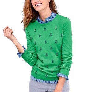 Talbots Green Cowl Neck Sweater with Festive Embroidery